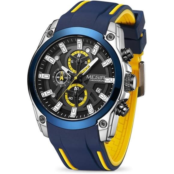 Men's Analogue SportChronograph Luminous Quartz Watch with Fashion SiliconeStrap - Picture 1 of 6